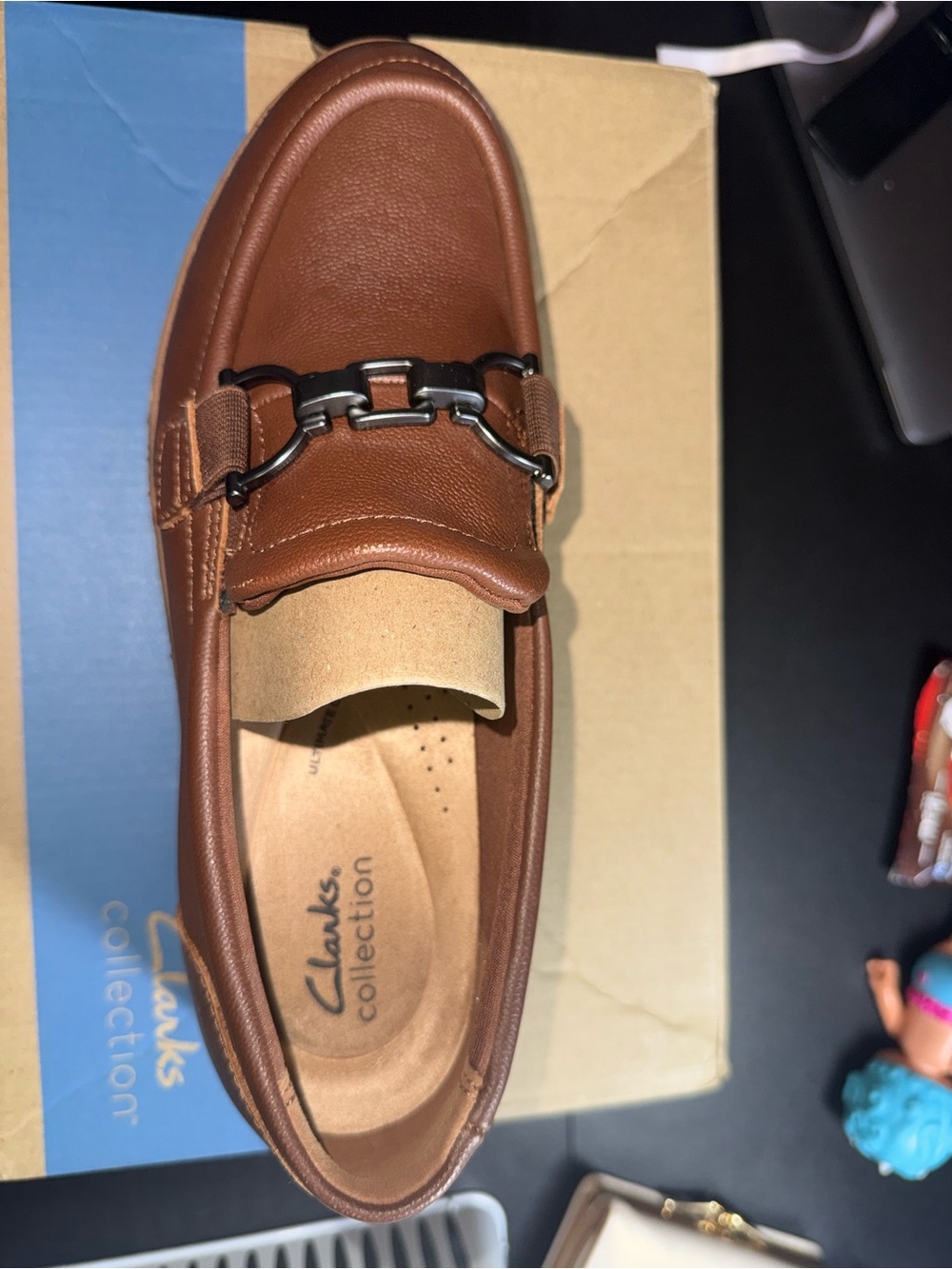 Clarks Women's Brown Leather Slip-On Loafer with Buckle Detail - Picture 2 of 4